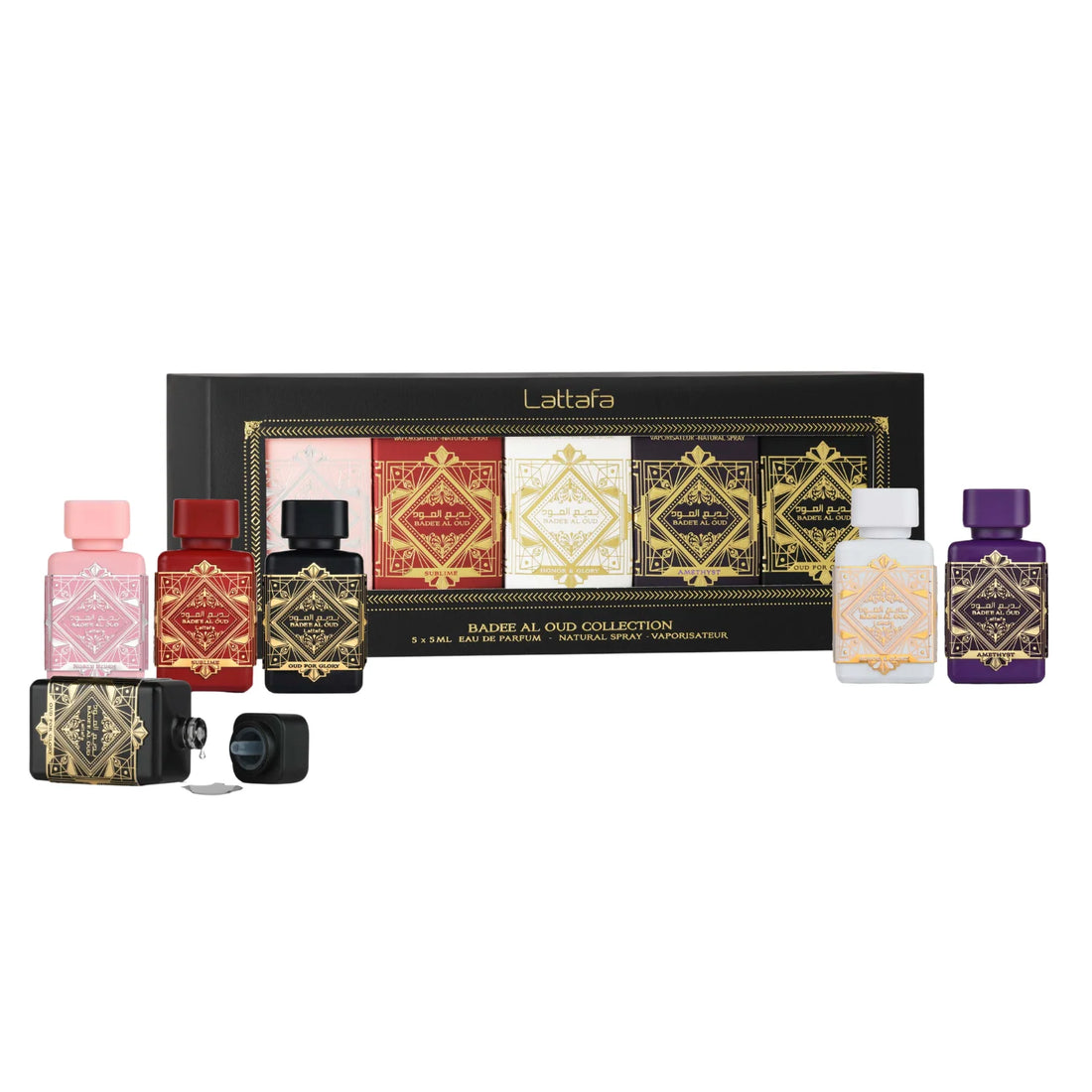 badee-al-oud-discovery-set-5ml-x-5-units-miniatur-parfumset-von-lattafa-mit-oud-und-amber-düften